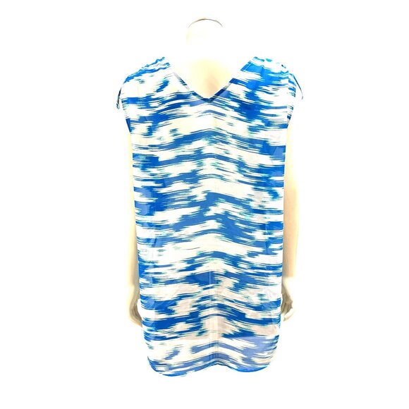 Vince Camuto Two by Small Blue White Abstract Print V Neck Sleeveless Tunic Top - Picture 4 of 7